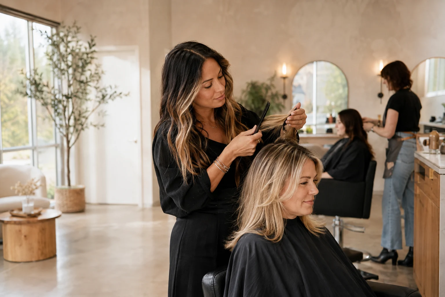 A stylist helping a customer in an independent salon.